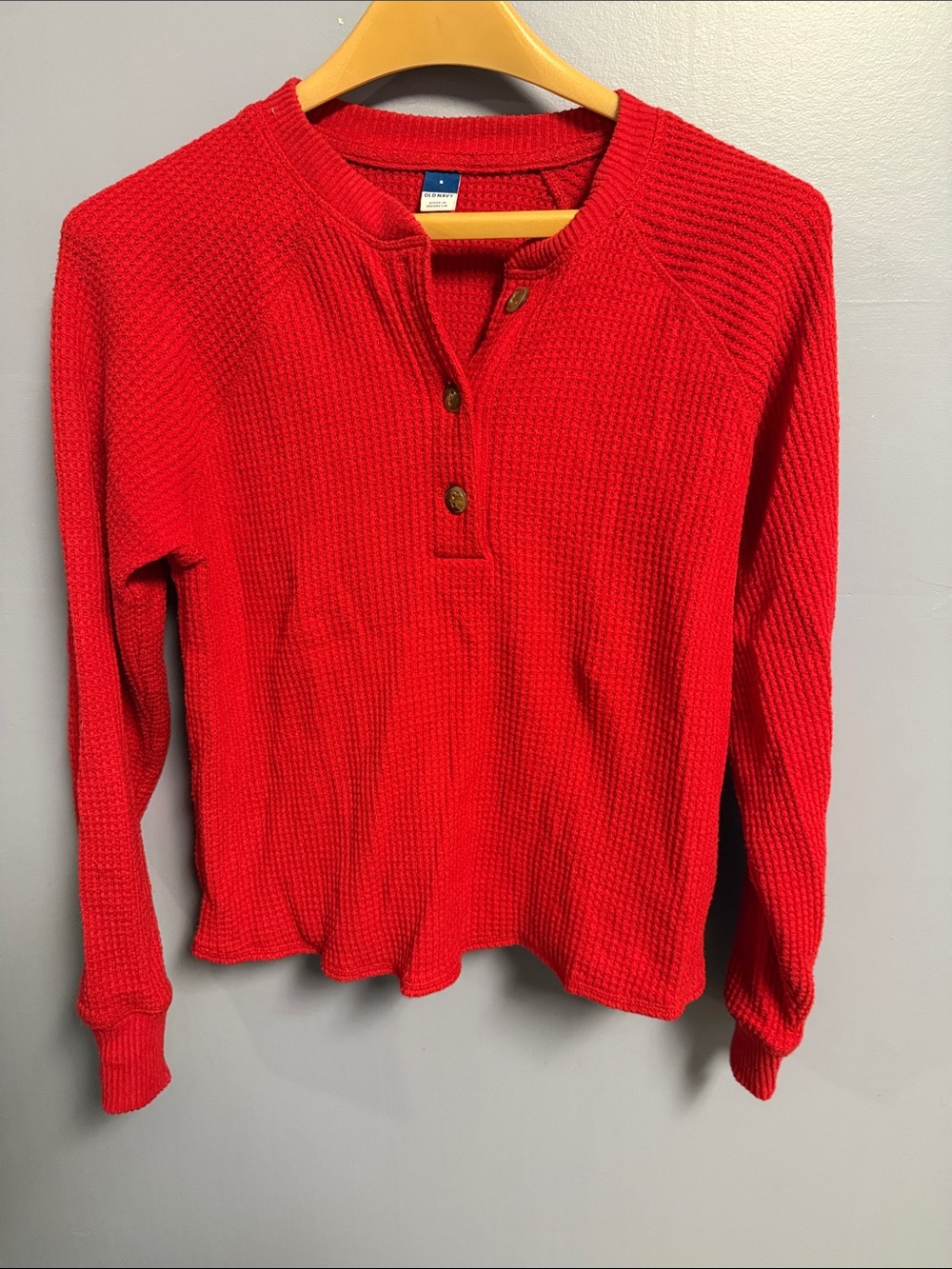 Old Navy Red Waffle Henley Sweater